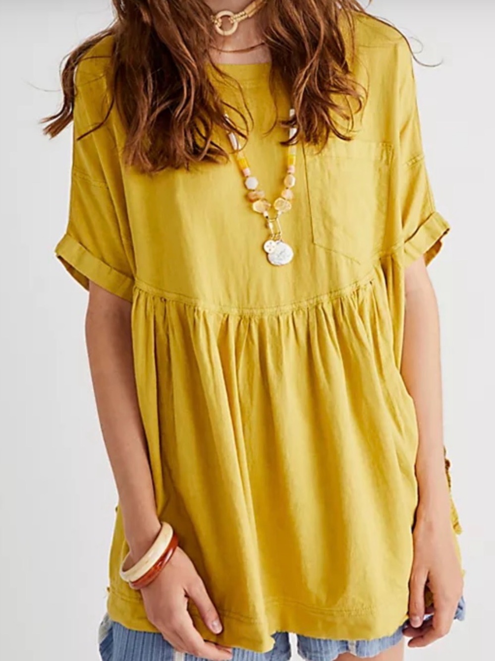 We The Free Mustard Yellow Short Sleeve Peasant Top